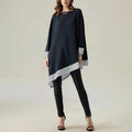Irregular Hem Contrast Color Loose Round Neck Long Sleeve Shirt