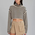 Wool Striped Cropped Knit Top
