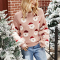 Women's Christmas Cute Santa Head Pattern Knit Sweater