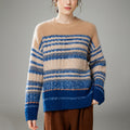 Floral Contrast Color Round Neck Cashmere Sweater