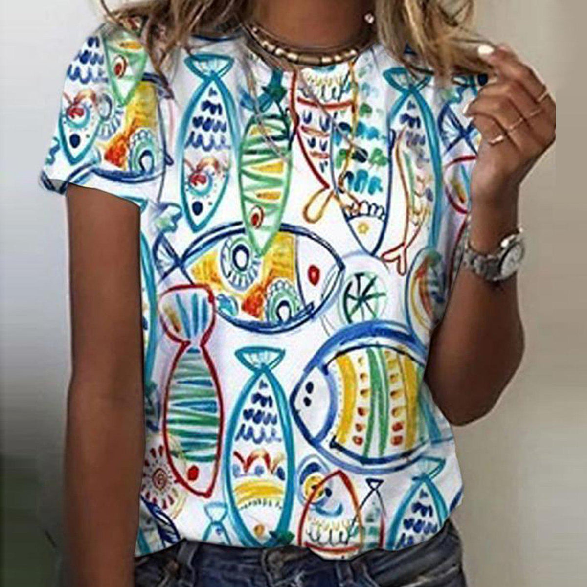 Cute Cartoon Print Short Sleeve Top