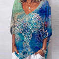 Blue Attractive Print 3/4 Sleeve Top