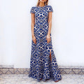 Modern Flower Print Short Sleeve Maxi Dress