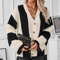 Striped Color Block Open Front Knit Cardigan