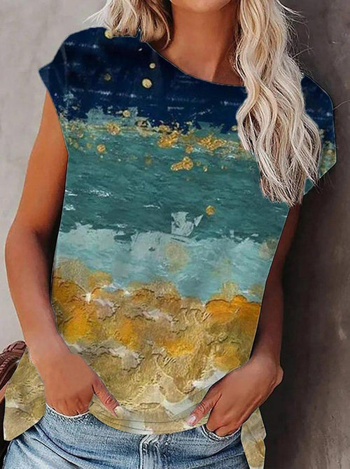 Abstract Print Round Neck Top