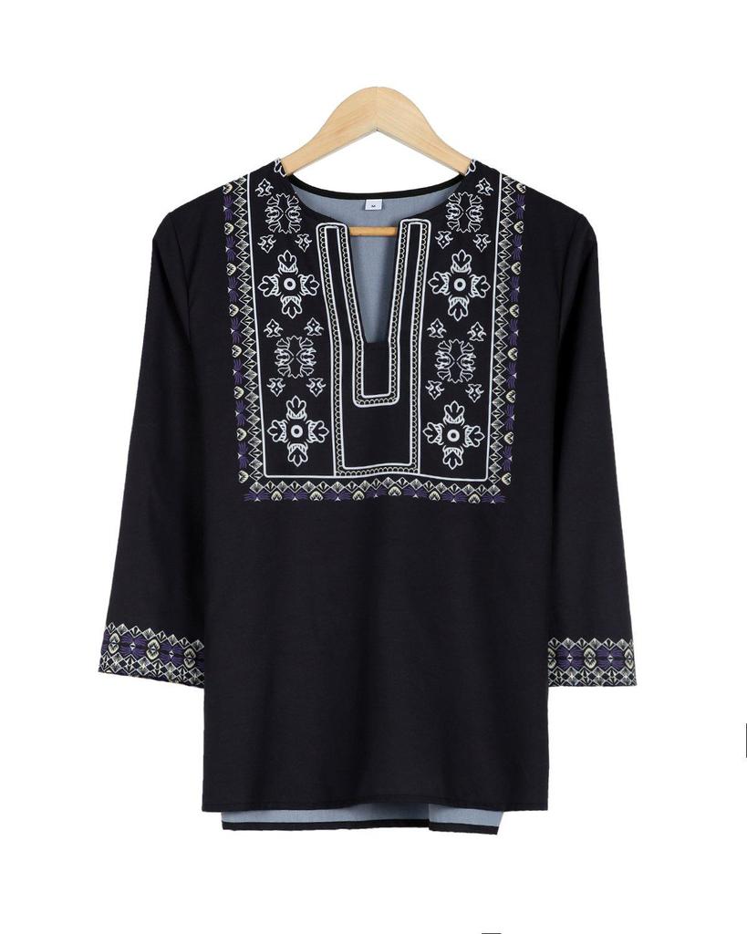 Black Modern Print 3/4 Sleeve Top