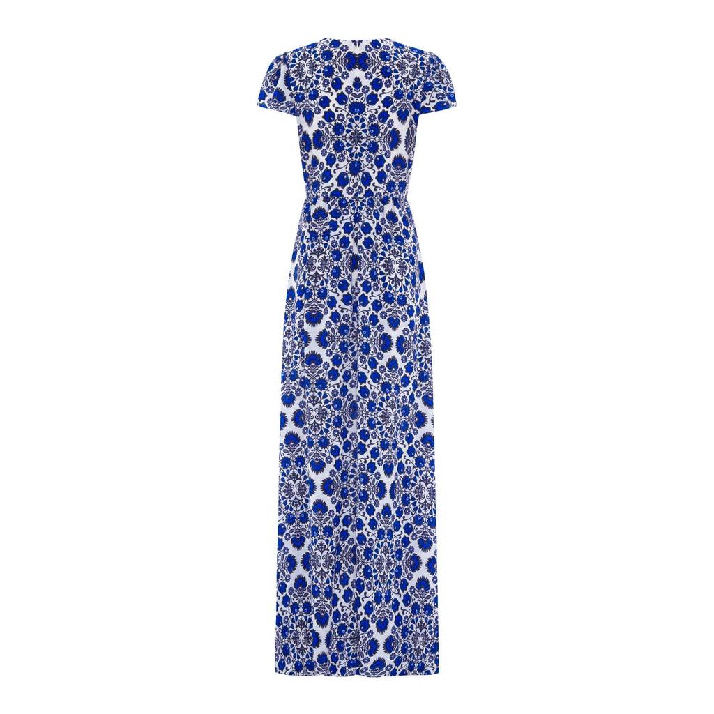 Modern Flower Print Short Sleeve Maxi Dress