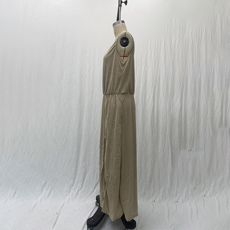 High Waist Split Maxi Long Dress with Pockets
