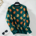 Maple Leaf Pattern Jacquard Casual Pullover Sweater for Women